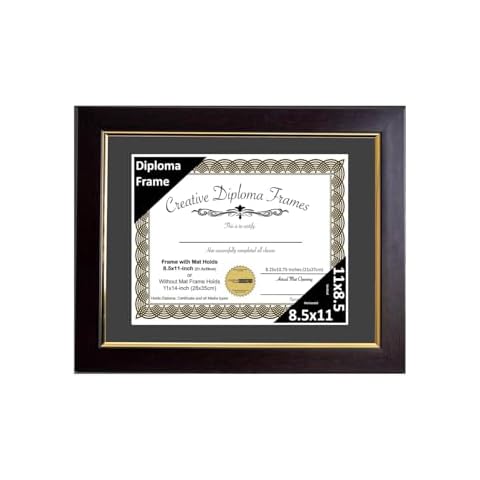 Creative Picture Frames 11" x 14" Majestic Mahogany with Gold Rim Diploma Frame & Mat, Displays 8.5" x 11" Certificate or 11" x 14" Document without Black Mat, Mahogany Finish, Full-Strength Glass Cover