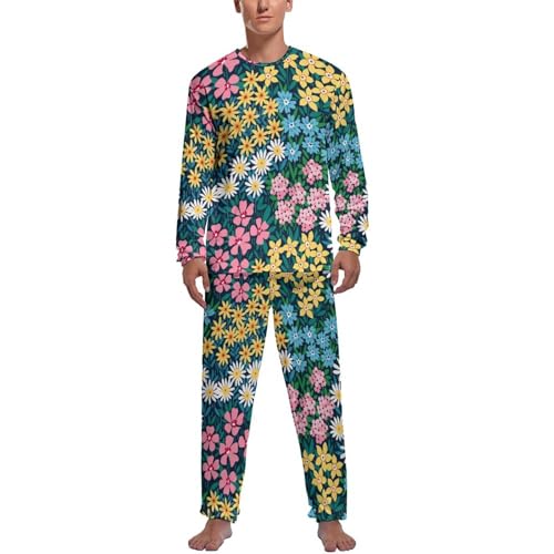 Pyjama homme fleurs colorées avec haut manche longue et pantalon de nuit