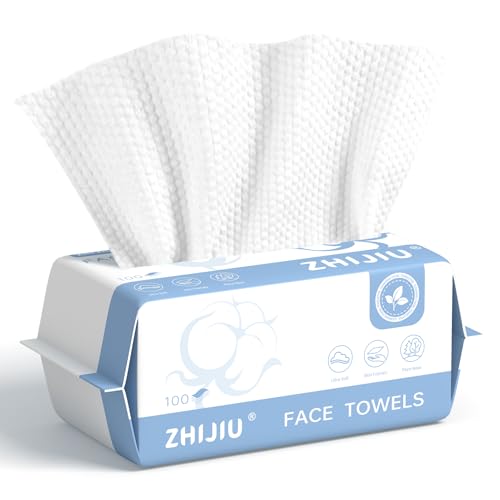 Image of Disposable Face Towels 100 Count, Ultra Soft & Thick Facial Towels for Sensitive Skin, Biodegradable & Lint-Free Makeup Remover Dry Wipes, Multi-Purpose Cleansing Towelettes for Face Wipes