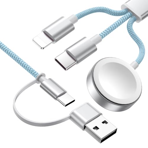 Wtinquik Travel Essentials, Multi Fast Charging Cable for Apple Watch Charger/iPhone Charger, 3 in 2 USB C Cable Cord Compatible with iWatch Ultra/SE/10-1/iPhone 16-11/Samsung S25-22 ,5FT , Blue