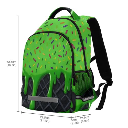 Image of Green Black Ice Cream Cute Backpacks with Chest Strap,Lightweight Bookbags 17 Inch, Casual Daypack Bags
