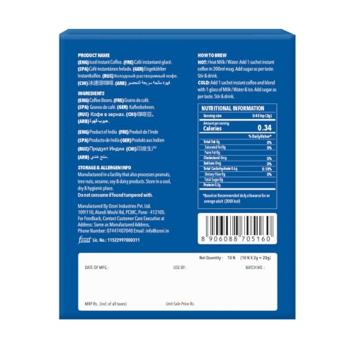 Image of Colombian Brew Coffee Iced Instant Coffee 20g- Soluble Coffee Powder 10 Sachets- Fine Texture No Sugar- Ready to Drink Cold and Hot Coffee