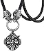 JWOS Collar de Cuero de cabecera de Doble Lobo de Viking Odin, talismán de Acero Inoxidable nórdico protección de Amuleto de Amuleto Celta Joya pagana for Hombres Unisex (Size : 80CM)