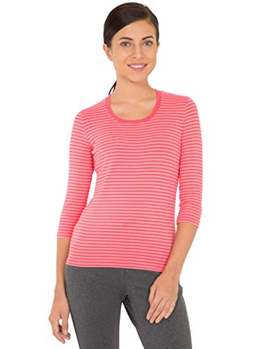 Image of Jockey 1360 Women's Super Combed Cotton Elastane Stretch Slim Fit Striped Round Neck Three Quarter Sleeve T-Shirt