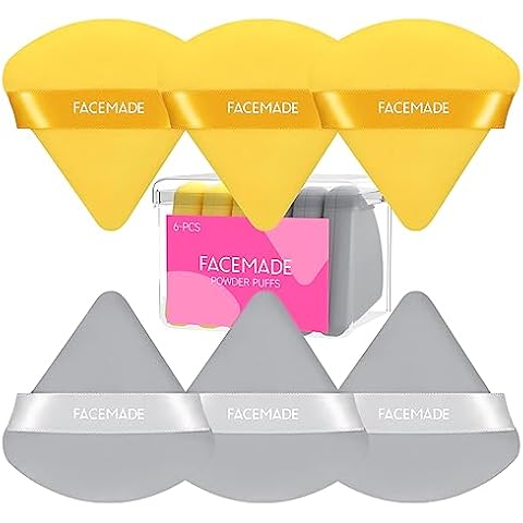 FACEMADE 6 Pieces Face Powder Puff Set, Soft Velour Makeup Puff, Beauty Makeup Tool, 3 Yellow 3 Gray Cover