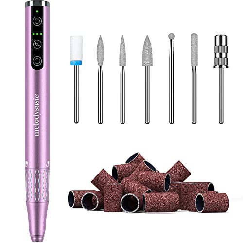 MelodySusie Professional Cordless Nail Drill, Portable Rechargeable Electric Efile Nail Machine File Kit with Bits and Sanding Bands for Acrylic Gel Nails, Manicure Pedicure Polishing, Purple