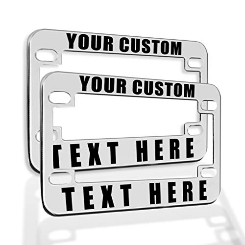 Image of Speedy Pros Metal Zinc Custom Bike License Plate Frame Custom Personalized Text Motorcycle Accessories License Plate Holder Chrome 4 Holes Set of 2