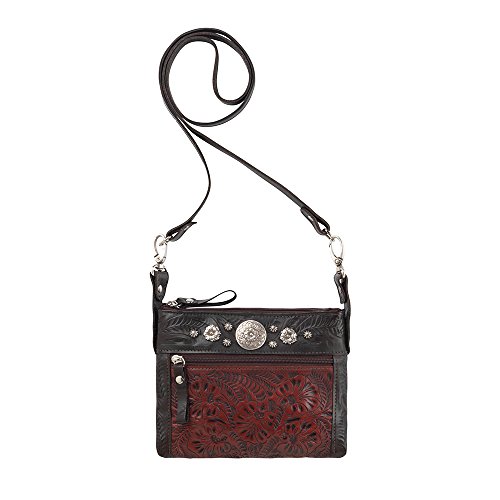 Image of American West Hand Tooled Genuine Leather Crossbody /Hip Bag Detachable Strap for Women /Girls /Teens Trail Rider Collection | Hooks to beltloops