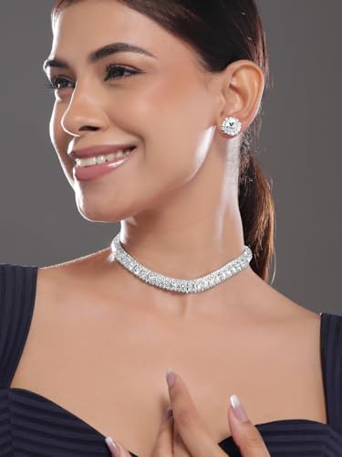 Image of Rubans Crystal Necklace Set Stylish Jewellery Gift for Women & Girls