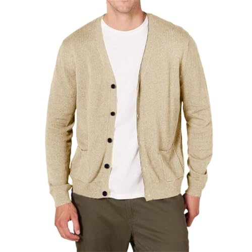 Mens Vintage V-Neck Button Down Cardigan Sweater Lightweight Solid Color Streetwear Outerwear3
