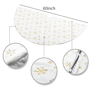 60 inch large christmas tree skirt snow white soft faux fur skirt with golden sequin snow flakes xmas holiday home party decorations  urban country home decor