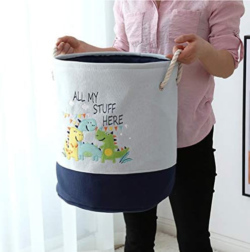 Znvmi Kids' Toys Storage Basket Canvas Thicken Laundry Basket Large Folding Washing Bin Baby Clothing Storage Nursery Organizer - Dinosaur/Blue