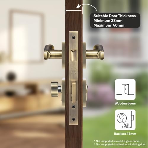 Image of Yale YECM-603-OR-TT-AB Mortise Door Lock for Bedroom /Home /Office /Hotel Suitable for Left /Right Handed Doors | Rose & Escutcheons with Thumb Turn, 3 Keys Cylinder and Lock Body (Antique Brass)