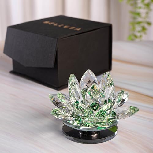 Feng Shui Crystal Lotus Flower Showpiece & Paper Weight | Vastu Decor for Home & Office | Desk Decoration | Fengshui Items for Positive Energy, Wealth & Gifting | Green (Small-8.5 x 5.5 CM)