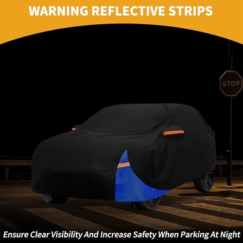 Image of All-Weather Waterproof Car Cover - UV-Resistant Outdoor Full Exterior Protection for Ford Puma 2019-2023 210D-PU Black Blue with Right Side Zipper