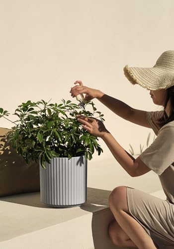 Image of Veradek Demi Series Round Planter for Porch, Patio, Backyard | Durable Plastic-Concrete Material | Modern Decor for Tall Plants, Flowers