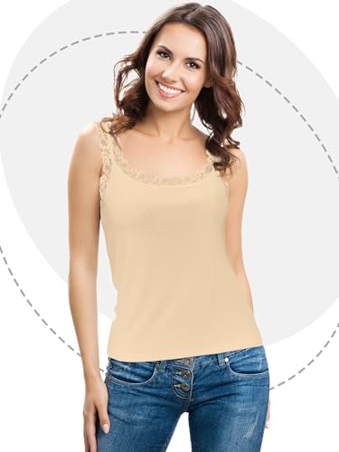 Image of Hicarer 6 Pieces Lace Camisole Tank Tops Lace Trim Camisole Straps Womens Cami Undershirt Ribbed Tank Tops for Women