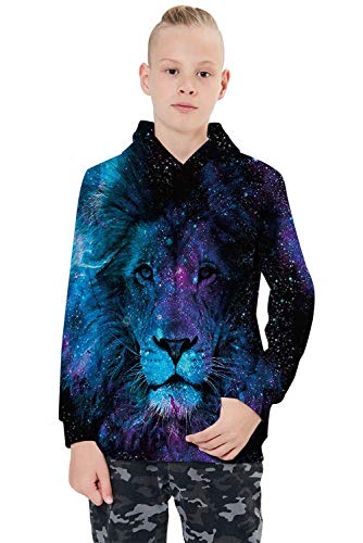 Belovecol Lion Graphic Hoodies For Boys Kids 3D Animal Print Hooded Pullover Jumper Shirts Cool Style Long Sleeve Sweatshirt For Outdoor Street 14-16 Years #TOP1
