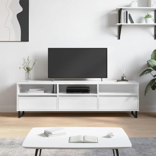 Woonisher Meuble TV Blanc Brillant 150x30x44,5 cm Bois d'ingénierie Ensemble Meuble TV et Table Basse