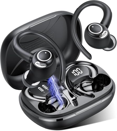 Sports Wireless Earbuds with EarHooks HiFi Stereo Sound with ENC Mic Black