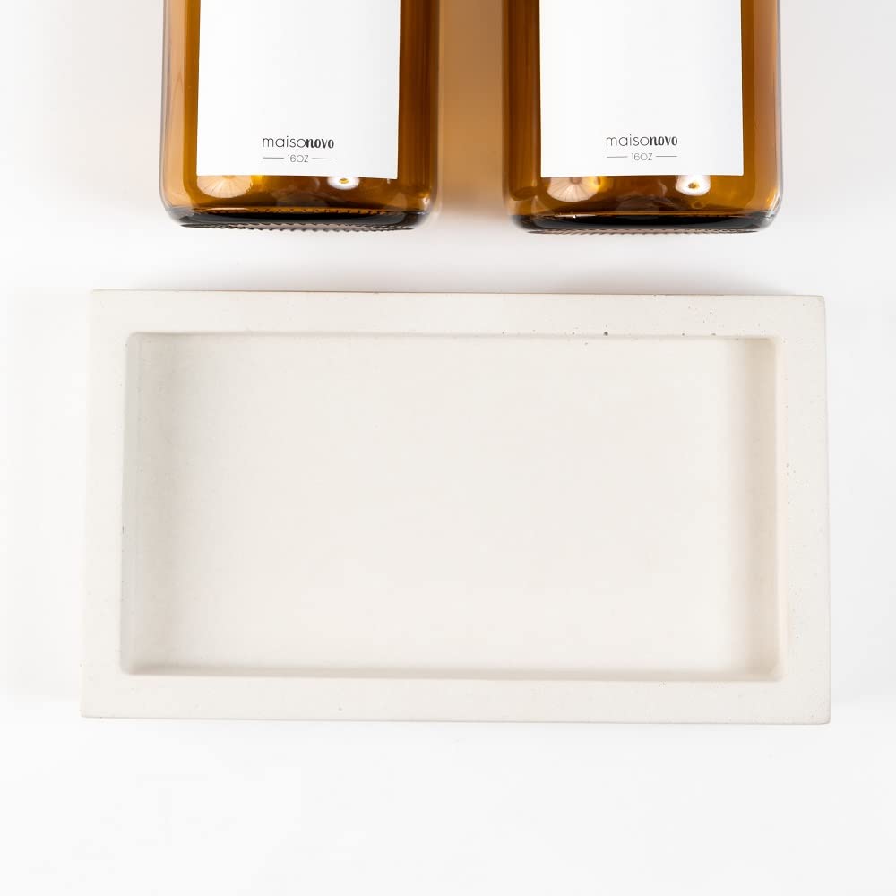 MaisoNovo Bathroom Counter Tray | Soap Tray for Kitchen-Sink | Bathroom Trays for Counter & Soap Dispenser Tray | Sink-Tray White Concrete Tray for Bathroom Countertop