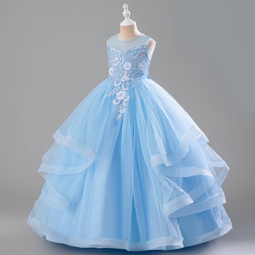IBTOM CASTLE Flower Girls Wedding Dress Sleeveless Floral Lace Princess Tulle Tutu Dress Pageant Formal Party Evening Gown2
