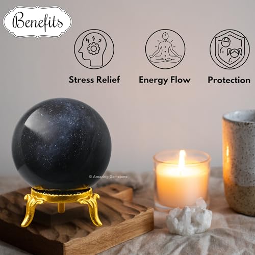 Image of Certified Blue Aventurine Crystal Ball for Meditation - Premium Crystal Vastu Items for Home and Feng Shui Items for Good Luck - Ideal for Pooja Supplies and Spiritual Practices (2 inch Inch)
