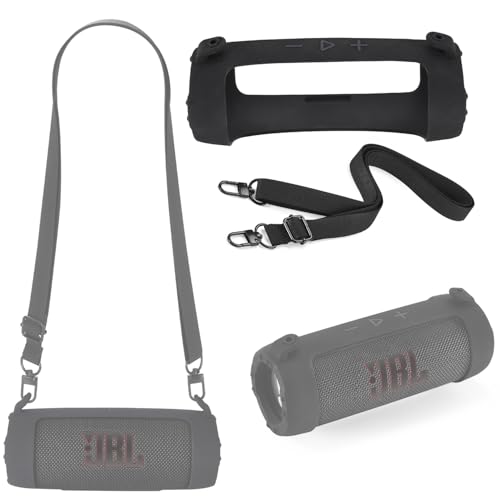 Honlyn Silicone Case Compatible with JBL FLIP 7 Bluetooth Speaker, Portable Cover for JBL Wireless Speaker, Travel Carrying Bag with Detachable Shoulder Strap (Black)