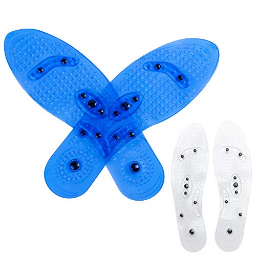 [2 Pairs ]Massaging Insoles, Acupressure Magnetic Massage Foot Therapy Reflexology Pain Relief Shoe Insoles Washable and Cutable (Transparent and Blue)