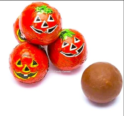 Halloween Crispy Milk Chocolate Pumpkin Balls, Foil Wrapped Jack-O-Latern Foils,