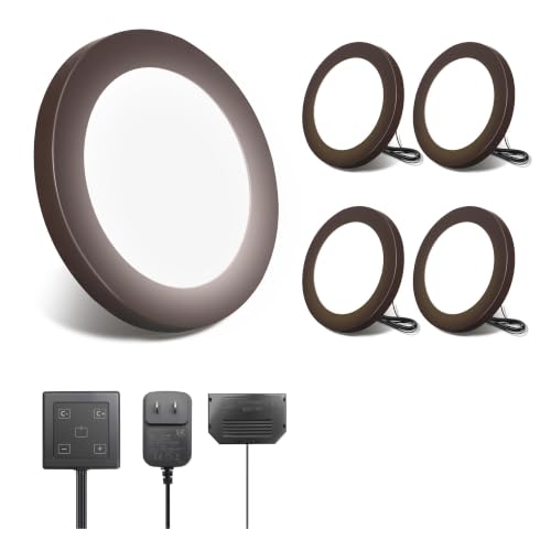 V4light Wired LED Puck Lights, 4 Pack, Plug-in Under Cabinet Lighting