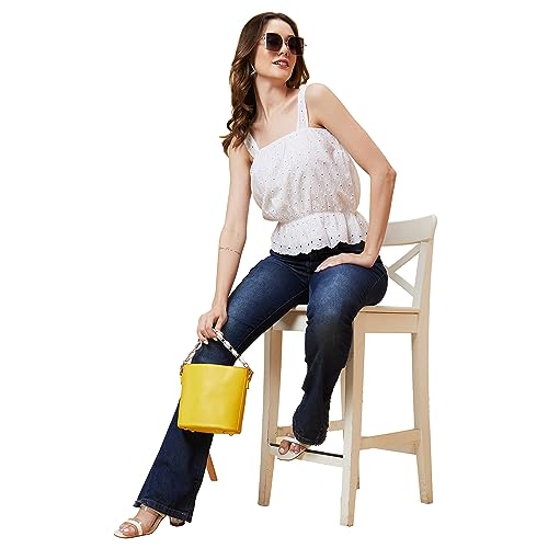 Image of Globus Women White Self Design Schfilli Top