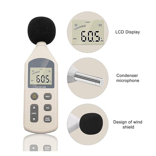 Sonomètre numérique 30-130dB avec écran LCD pour mesure de bruit intérieur et extérieur - 3