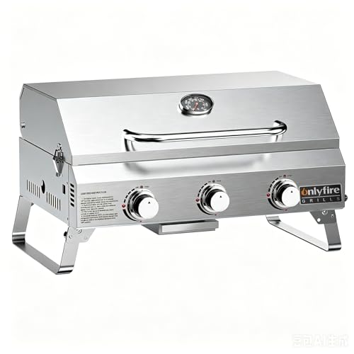 Tabletop Gas Grill 3 Burners, Portable Propane BBQ Grill with Foldable Legs & 22' Stainless Steel...