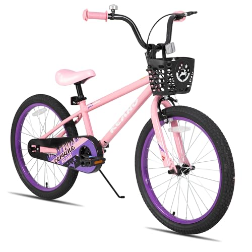 KEANO Cervine 20 Inch Kids Bike for Girls Ages 7-10 Years, 20 Inch Bikes with Kickstand and Basket, Children Bicycles Pink