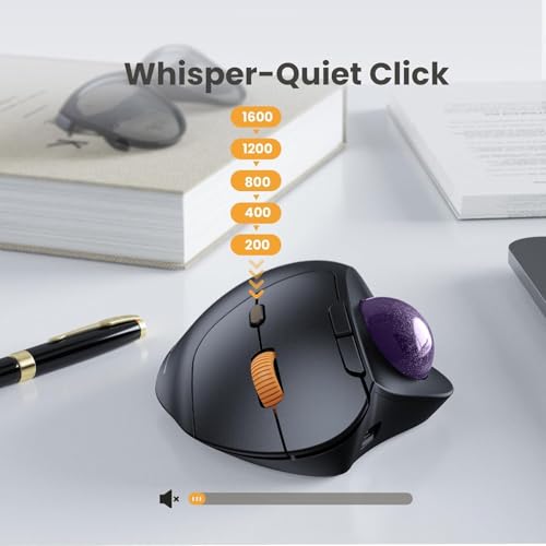 Image of ProtoArc Wireless Trackball Mouse, EM04 Ergonomic Bluetooth Rollerball Mouse Rechargeable Computer Laptop Mouse, 3 Device Connection, Compatible with PC, iPad, Mac, Windows-Violet Ball