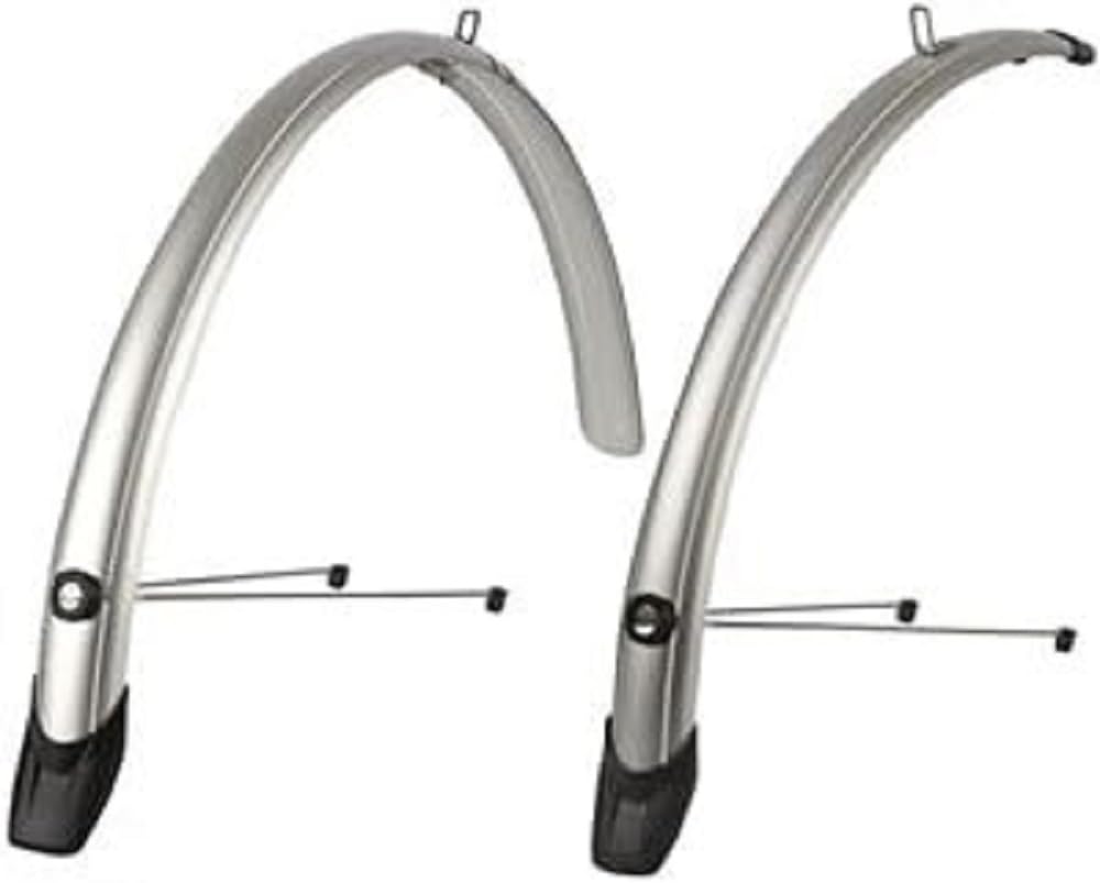 POLISPORT 8628100002 - Parafanghi anteriori e posteriori Towny in 2 pezzi per bici da trekking e da città con ruote da 26". en color Argento