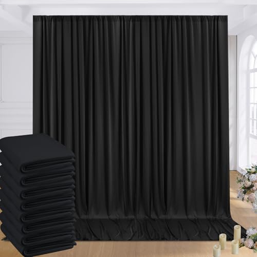 8 rideaux de fond noirs infroissables en tissu polyester doux de 1,52x2,44m