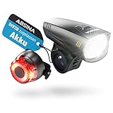 ABSINA LED Fahrradlicht Set Akku abnehmbar - StVZO zugelassen Fahrrad Licht mit 180 Lumen, 200m Reichweite, regenfest & aufladbar über USB - Fahrradbeleuchtung Frontlicht & Rücklicht - Fahrradlampe
