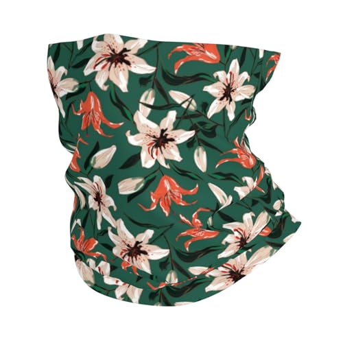 Buewutiry - Cubrecuello para hombre y mujer - Pañuelo verde con flores de lirio - Pasamontañas faciales - Bandana