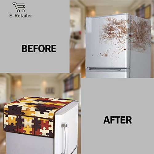 Image of Polyester 3-Layered Digital Printed Fridge Top Cover /Refrigerator Cover with Utility Pockets and Set of 4 Pc Fridge Mats (Color-Yellow, Size-39x21 Inches)