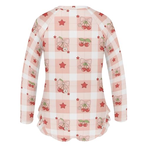 Cherry Bow Star Pink Pattern Girls Rash Guard Swimsuits Long Sleeve One Pieces Bathing Suit UPF 50+ Zipper Swimwear3