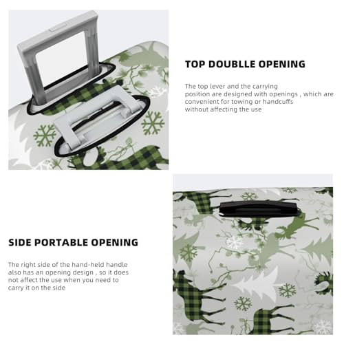 Green Plaid Moose Tree Print Luggage Cover For Suitcase,Washable Elastic Travel Suitcase Protector With Zipper Closure And Bottom Buckle – Fits 18-32" Luggage-Large3