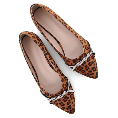 Image of TN TANGNEST Womens Casual Flats Chain Ballet Flats | Fashion Pointed Toe Rhinestone Flats, Comfort Slip On Dress Shoes for Business Work Office Wedding Party