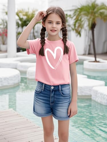 Image of Girls Short Sleeve Tee Shirts Kids Summer Crewneck Tops 5-14 Years