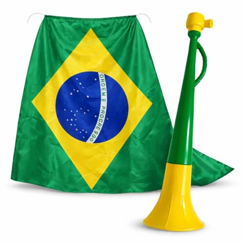 Kit Torcedor Brasil Capa + Vuvuzela Som Alto
