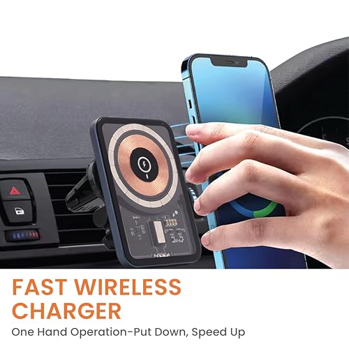 Image of JUST CORSECA SWIFTCHARGE Magnetic Wireless Car Charger | 15W Fast Charging | Transparent Design | Magnetic Lock | ABS & Aluminum Alloy Body | Compatible with MagSafe Devices (Black)