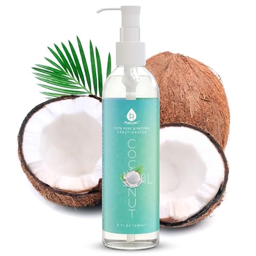 Pursonic Pure Unscented Fractionated Coconut Oil - 8 Oz Multipurpose Oil for Skin, Hair, Body Massage & Makeup Removal - Carrier Oil for Essential Oils and Aromatherapy