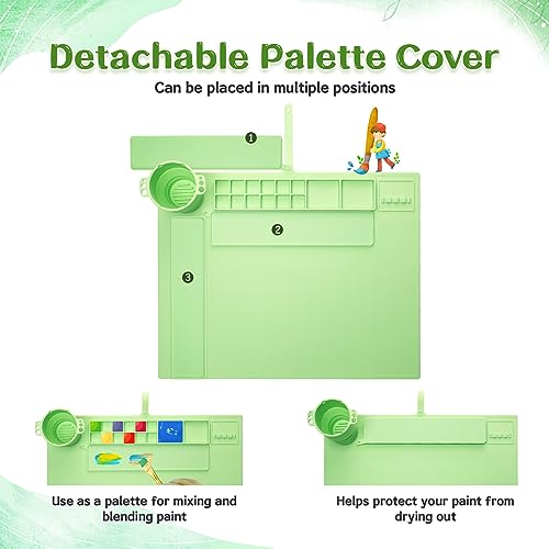 Silicone Painting Mat for Table Protection, 20"x16" Non-Slip Silicone Craft Art Mat with Cup and Lid for Painting, DIY, Resin, Clay, Green