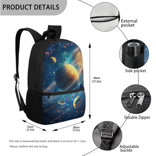 Space Galaxy Backpack for Boys Kids Backpack with Lunch Box Water Bottle Holder Large Pencil Pouch and Leather Bookmark 5 Pcs Set 17" Sturdy Bookbag with Front Pocket for Elementary Girls3